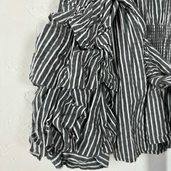 WHBM White House Black Market Blouse Top Popover Knit Seersucker Striped‎ Cotton - Picture 5 of 7